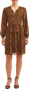 Time and Tru Women's Leopard Print Peasant Dress