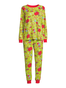 Dr. Seuss Grinch Matching Family Sleepwear Women's & Women's Plus Long Sleeve Top and Pants, 2-Piece Pajama Set