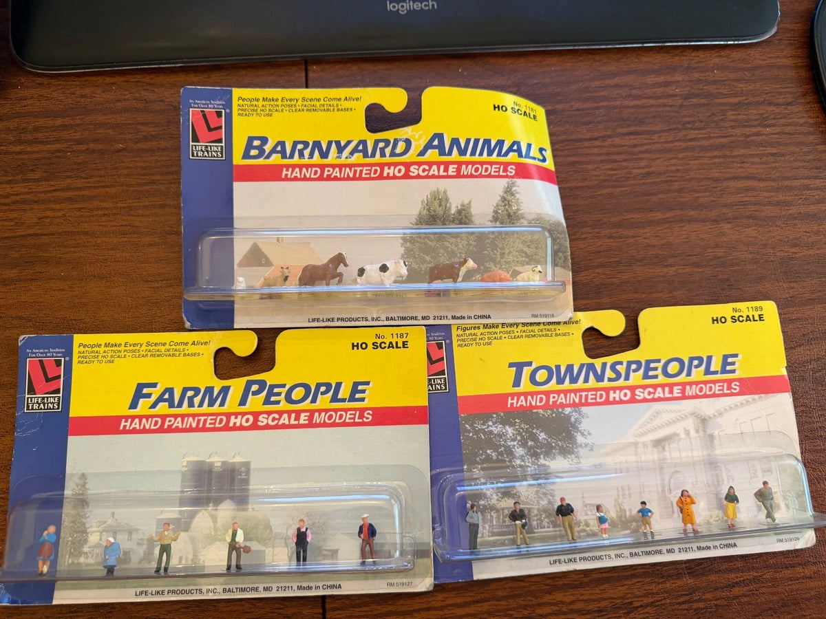 Vtg Life-Like HO Scale Figures LOT Townspeople Farm People Barnyard Animals BNIB
