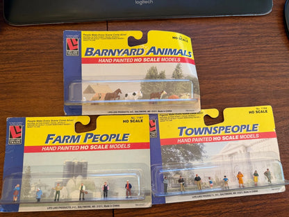 Vtg Life-Like HO Scale Figures LOT Townspeople Farm People Barnyard Animals BNIB