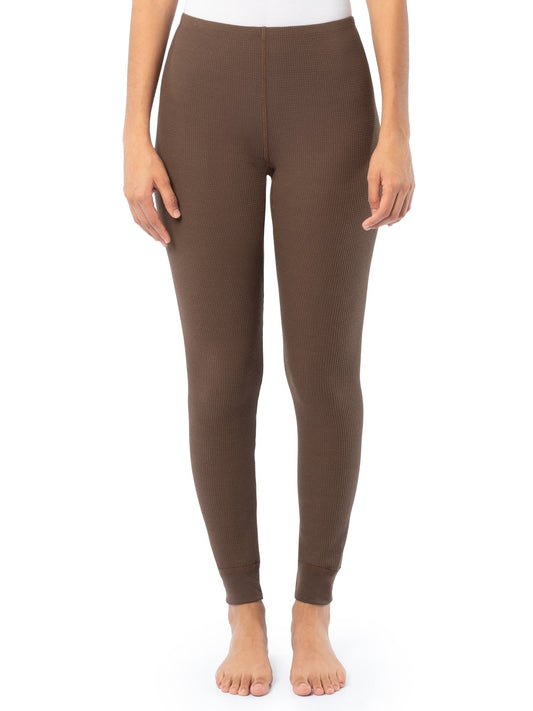 Fruit of the Loom Women's Recycled Waffle Thermal Bottom, Brown, XS