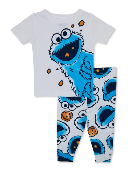 Sesame Street Cookie Monster Character Toddler Snug Fit Two-Piece Sleep Set, Sizes 12M-5T