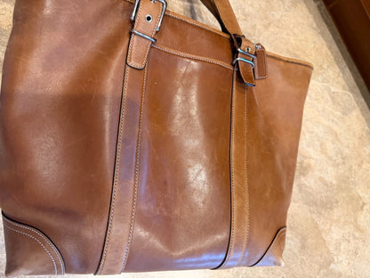 Vintage COACH Hampton Brown Leather Gallery Tote Bag Handbag Carryall USED