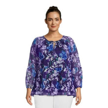 Load image into Gallery viewer, Terra &amp; Sky Women&#39;s Plus Size Print Mesh Peasant Top with Long Sleeves (US, Alpha, 1X, Regular, Regular, Tulip) New
