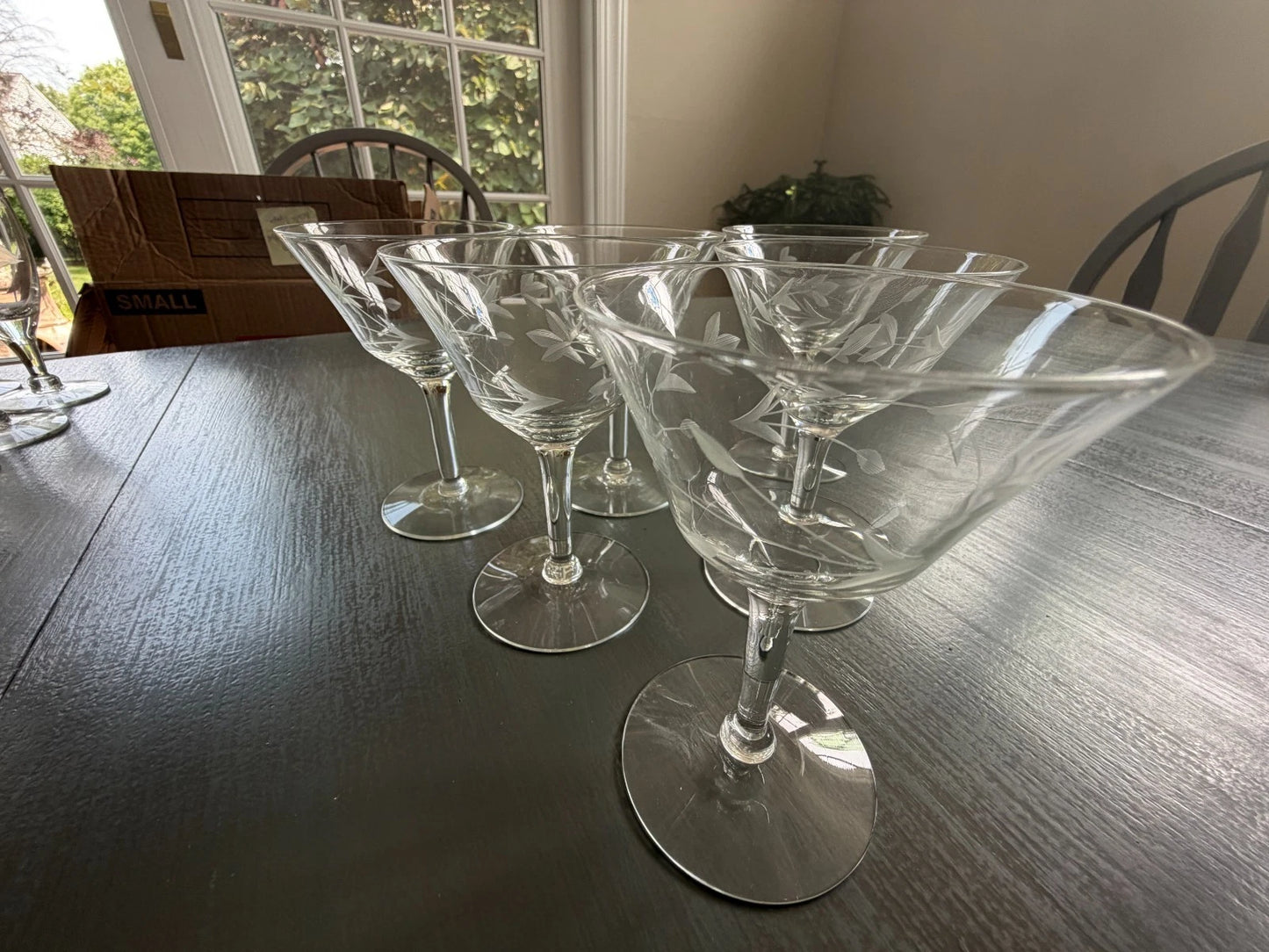 Vintage 6 Crystal Etched Wheat Martini Glasses