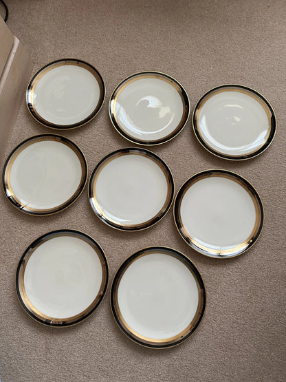 8 Gorham Midnight Contessa Salad/Dessert Plates - 8 1/2" - Gold, Platinum, Black