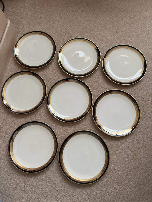 8 Gorham Midnight Contessa Salad/Dessert Plates - 8 1/2" - Gold, Platinum, Black