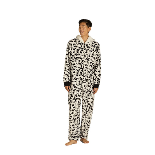 Disney Men's Nightmare Before Christmas Jack Skellington Union Suit, Character Hood, One-Piece Pajama Black and White, Medium