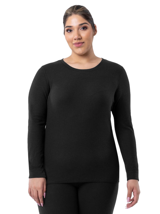 Fruit of the Loom Women's Eversoft Waffle Thermal Top, Black, Small