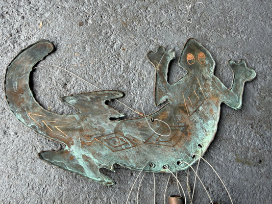 Alligator Gekko Wind Chime with Verdigris Patina, Handcrafted Decor