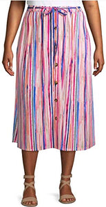 Terra & Sky Water Color Stripe Plus Size Button Front Maxi Skirt New