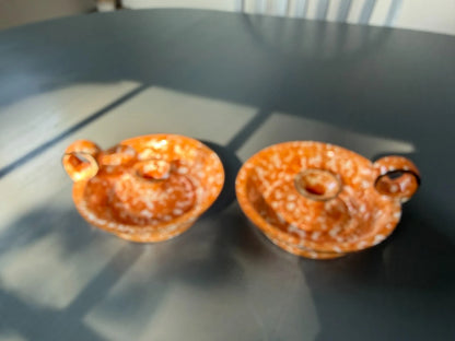 Stangl Orange Town & Country Spongewear - 2 Candle Holders - Orange Color Rare