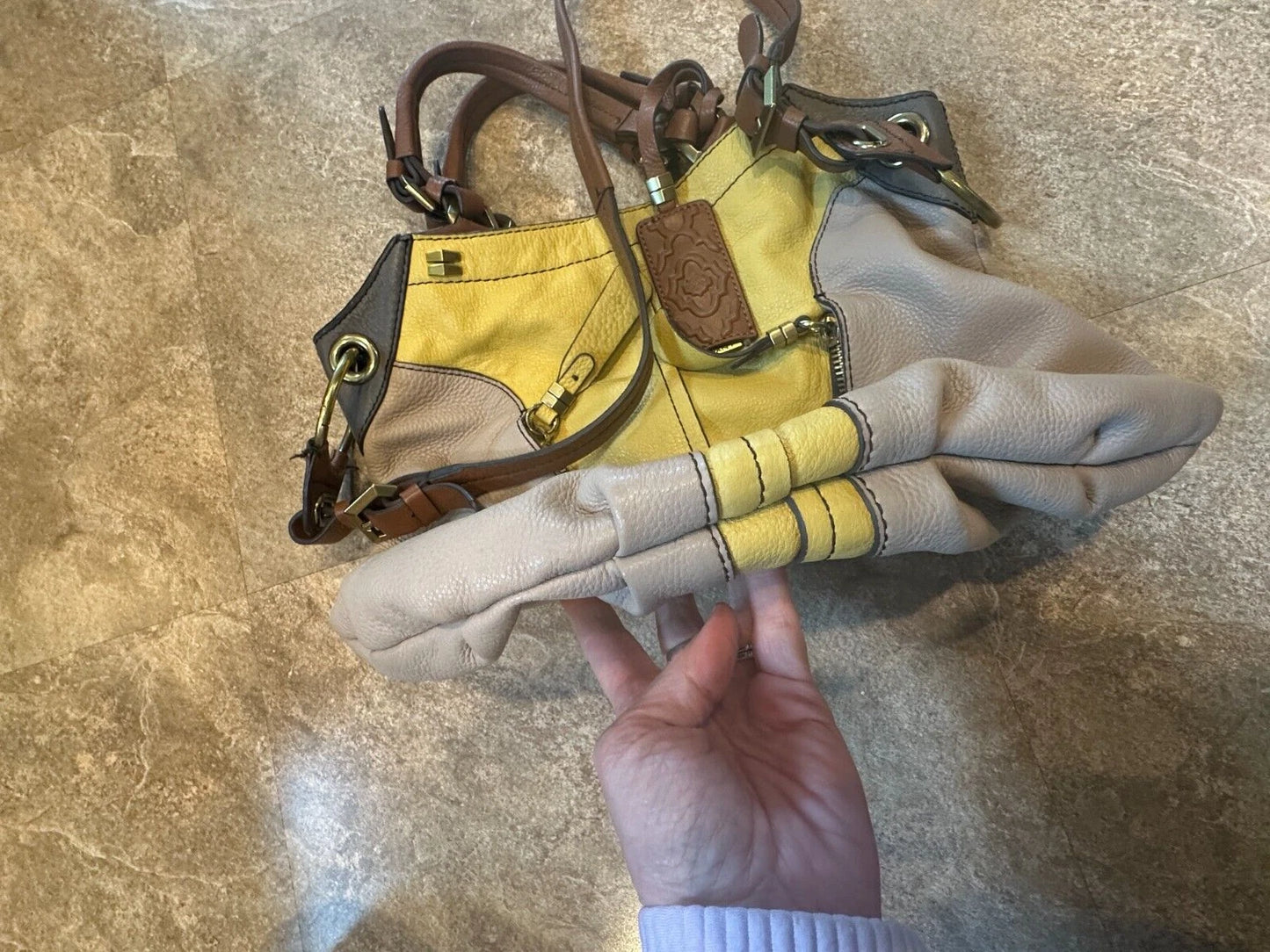 OrYany Handbag Victoria Dove Colorblock Pebble Grain Leather Bag Crossbody Hobo