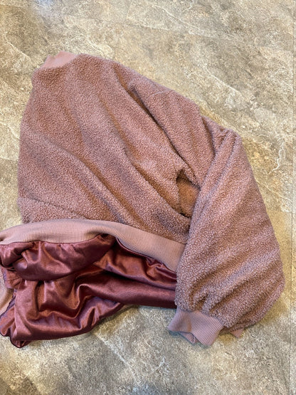Womens Mauve Oversized Sherpa Lined Fuzzy Sweater - Size Small