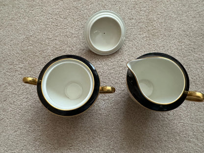 Vintage Gorham Midnight Contessa Sugar and Creamer 24kt Gold Hand Banded