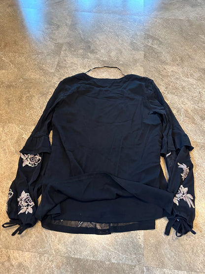 Style and Co Womens Black & Tan Flowered Sheer and Lined Blouse - Size Small