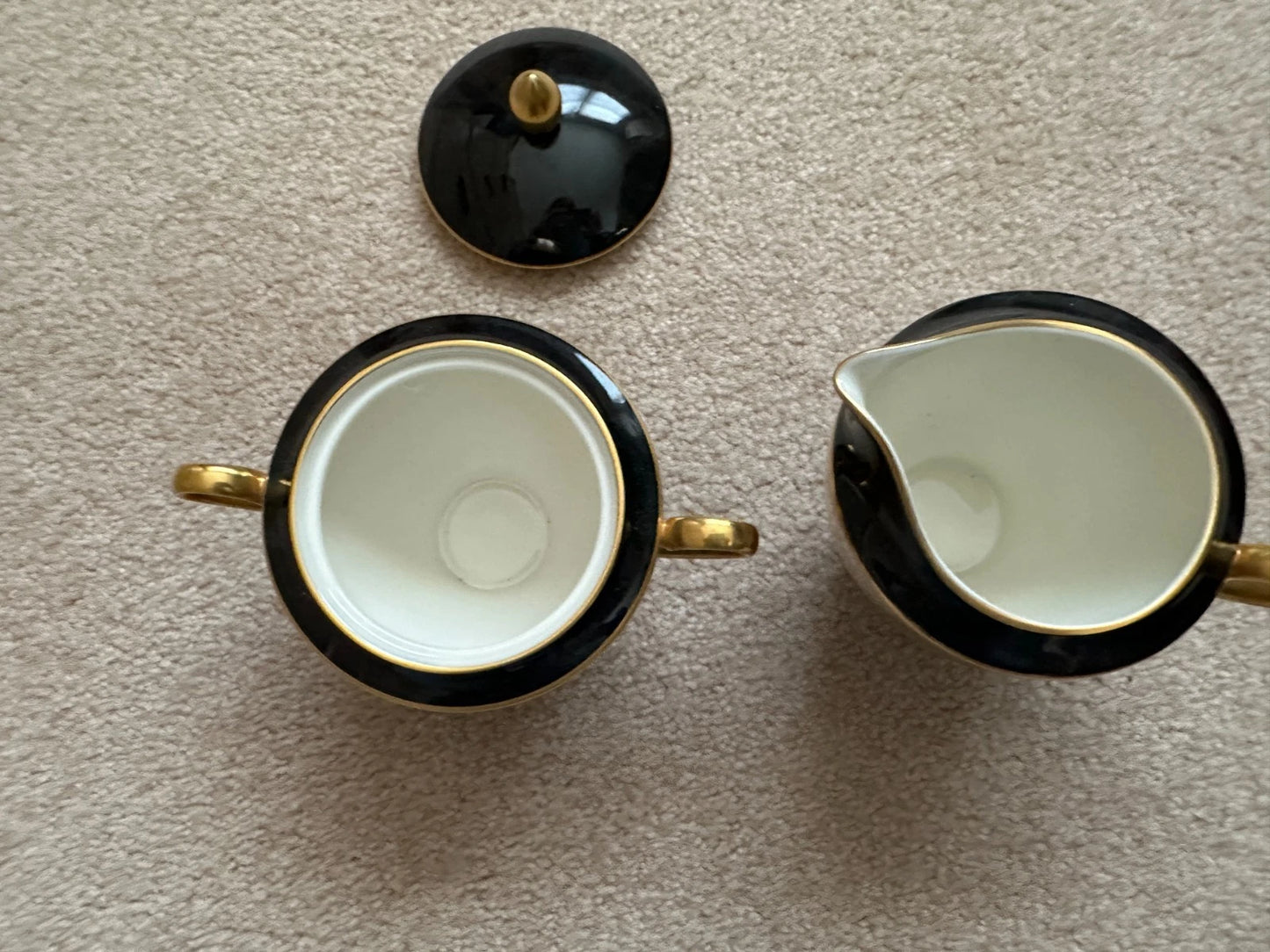 Vintage Gorham Midnight Contessa Sugar and Creamer 24kt Gold Hand Banded
