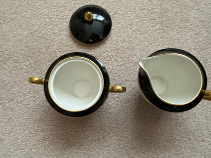 Vintage Gorham Midnight Contessa Sugar and Creamer 24kt Gold Hand Banded