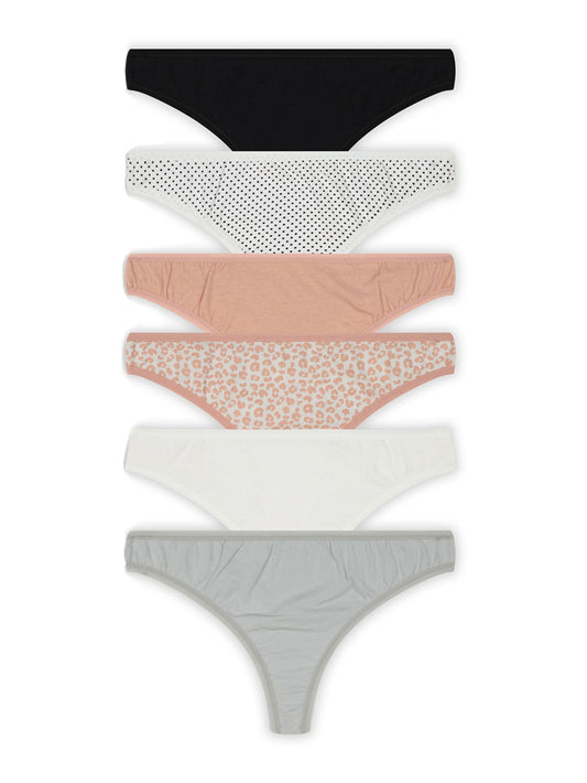No Boundaries 6-Pack Juniors Panties - Thong, Light, 2X