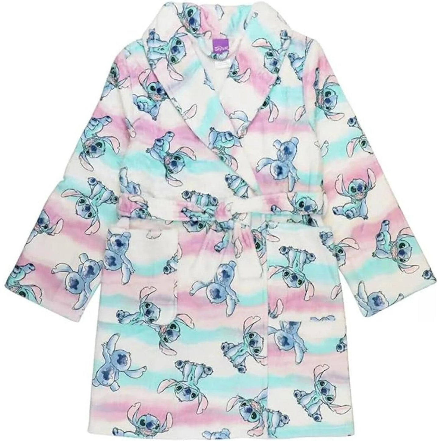 Lilo & Stitch Girls Soft White Rainbow Bathrobe Robe Pajamas, 4