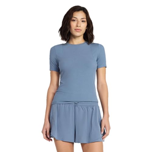 Avia Women's Ribbed T-Shirt with Short Sleeves, Moonstone, XL Grey