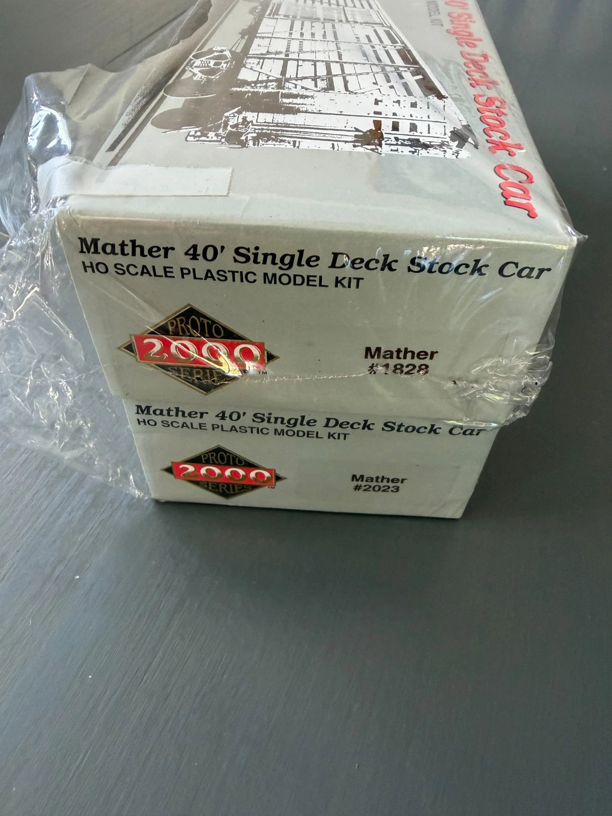 2 Proto 2000 HO Scale Mather 40' Single Deck Stock Car Kits - #1828 & #2023 -NEW
