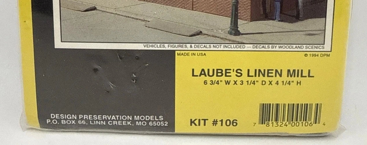 HO Scale Design Preservation Models Laube's Linen Mill Building Kit #106 BNIB