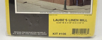 HO Scale Design Preservation Models Laube's Linen Mill Building Kit #106 BNIB