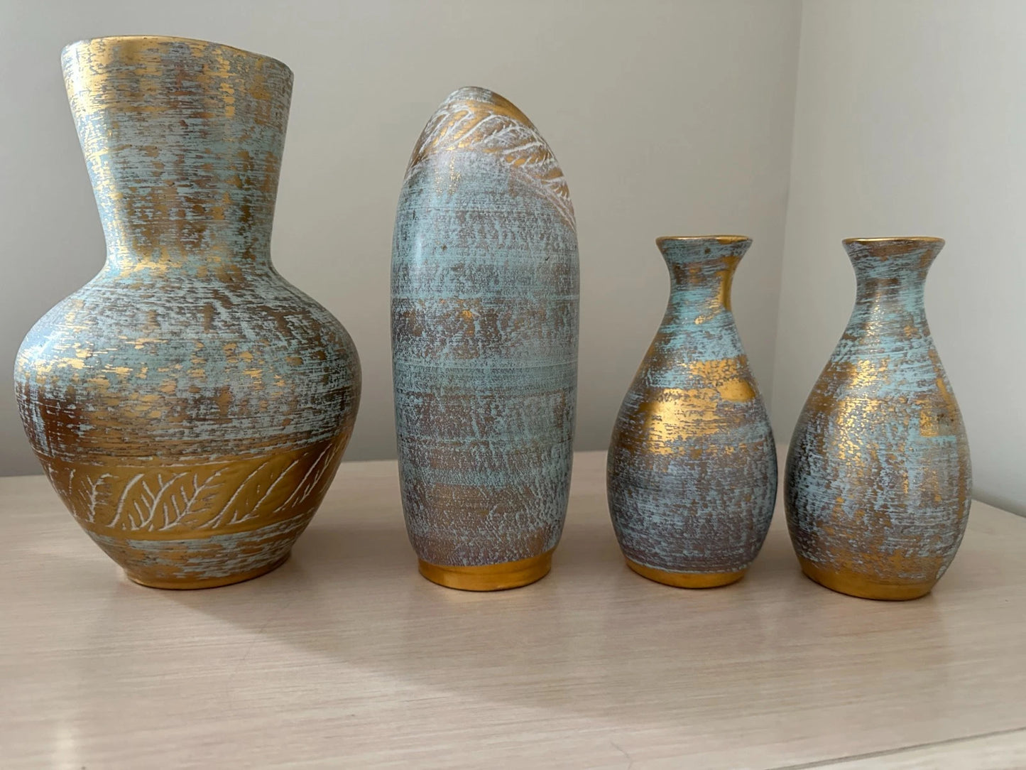 Lot of 4 Vintage Stangl Vases - Antique Gold Wash - Various Sizes