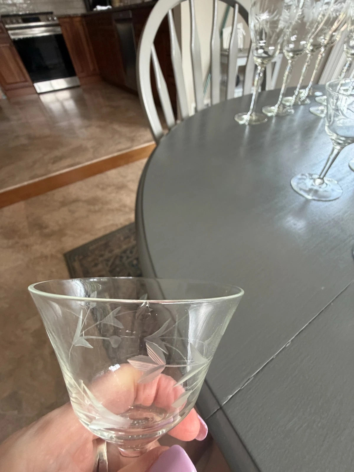 Vintage 6 Crystal Etched Wheat Martini Glasses
