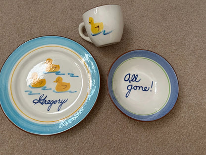 Rare Stangl Little Quackers Duck Set - Cup, Bowl & Plate - All Gone/All Mine