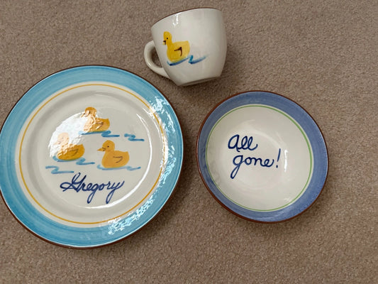 Rare Stangl Little Quackers Duck Set - Cup, Bowl & Plate - All Gone/All Mine