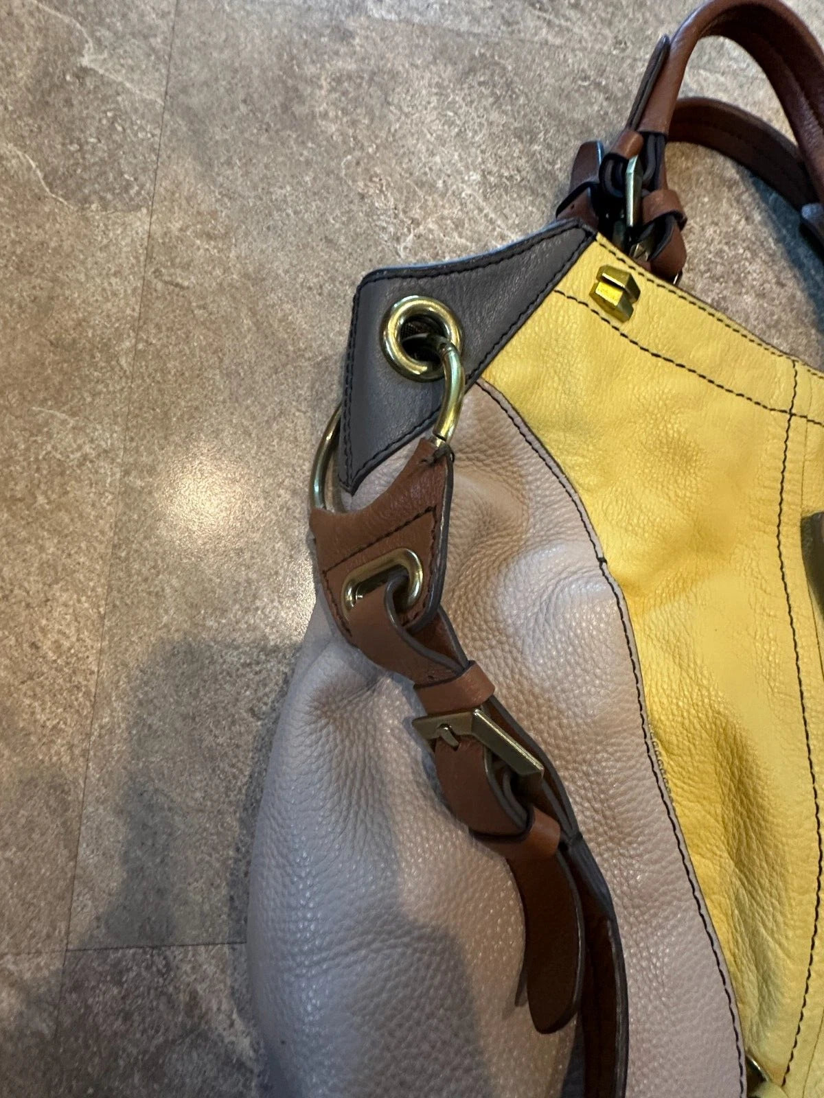OrYany Handbag Victoria Dove Colorblock Pebble Grain Leather Bag Crossbody Hobo