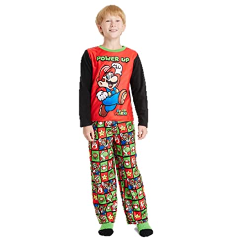 Mario Brothers - Boy's 3-Piece Pajama Set with Socks, Power Up! Small
