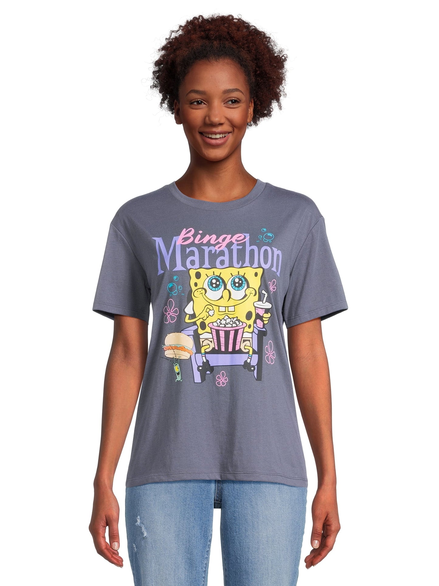 SpongeBob SquarePants Juniors’ Graphic Boyfriend Tee, Size 2X