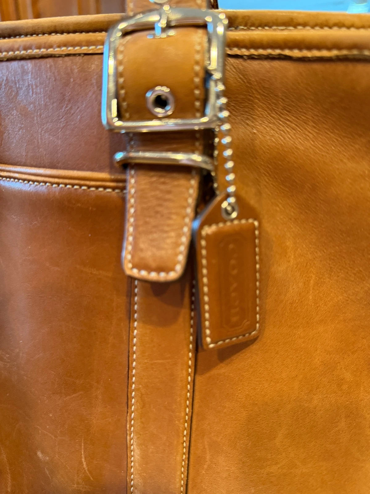 Vintage COACH Hampton Brown Leather Gallery Tote Bag Handbag Carryall USED