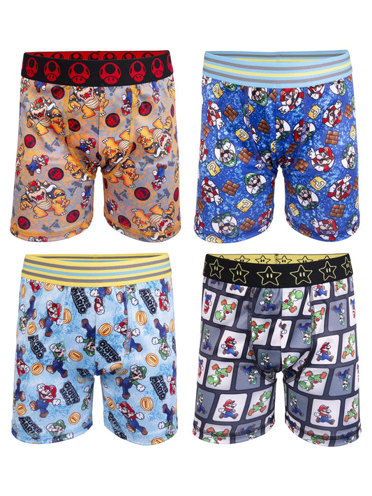 Mario Brothers Athletic Boxer Briefs Underwear, 4-Pack, Small