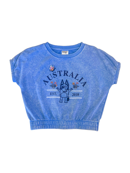 Bluey Australia Girls Embroidered Short Sleeve Graphic Top, Small-Medium