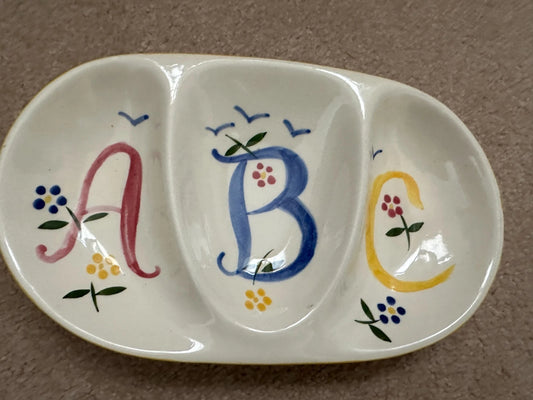 Vintage Stangl Pottery 3 Section Divided Child's Dish ABC Kiddieware Handpainted