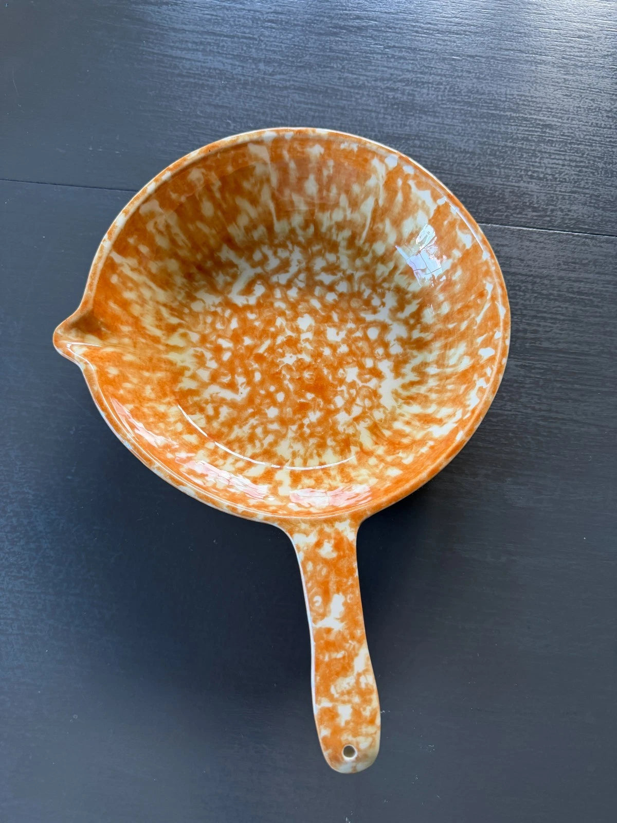 Vintage Stangl Pottery Town and Country Orange Spongeware Open Skillet