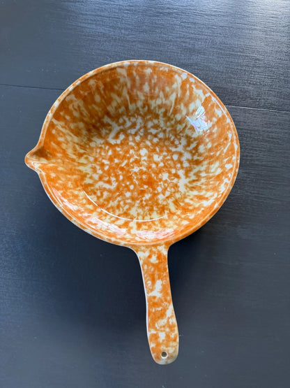Vintage Stangl Pottery Town and Country Orange Spongeware Open Skillet