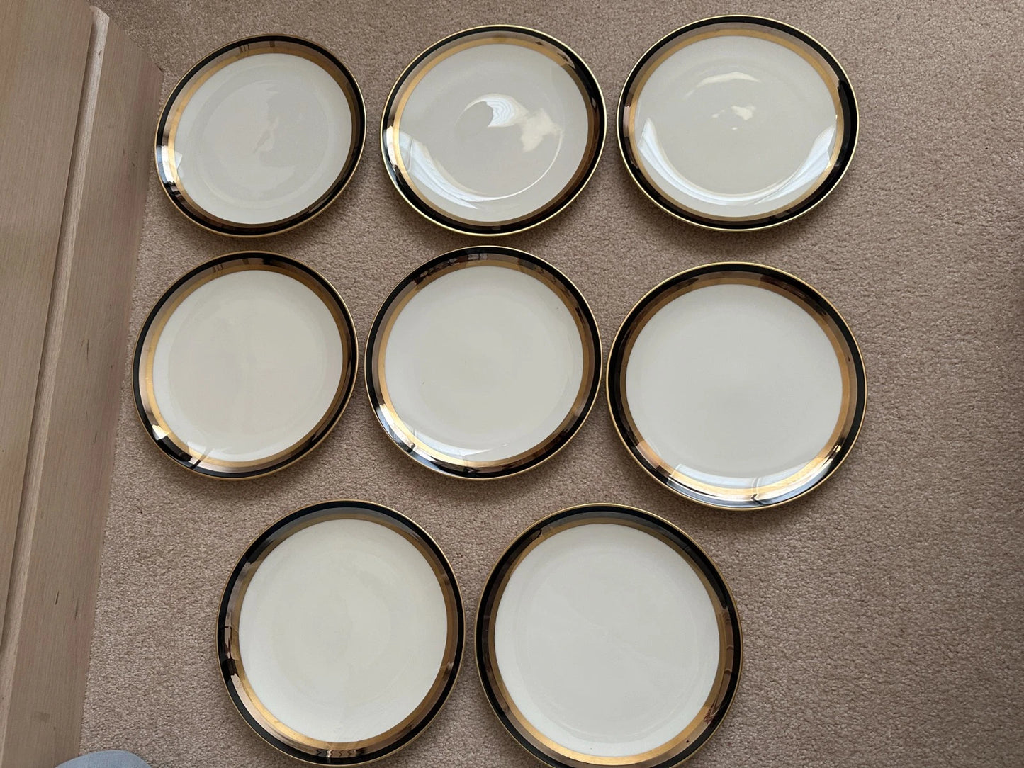 8 Gorham Midnight Contessa Salad/Dessert Plates - 8 1/2" - Gold, Platinum, Black