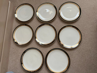 8 Gorham Midnight Contessa Salad/Dessert Plates - 8 1/2" - Gold, Platinum, Black