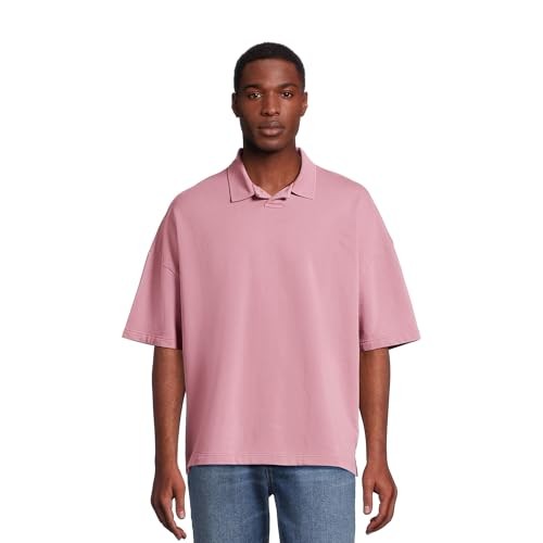 No Boundaries Men's Oversize French Terry Polo Shirt (Mauve - S)