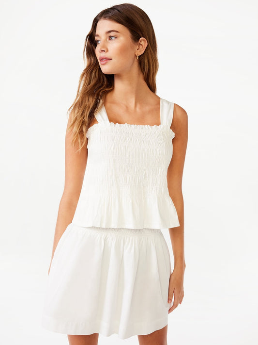Free Assembly Women's Smocked Tank Top, White, XL