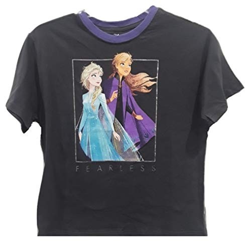 Disney Girl's Frozen 2 Anna and Elsa Graphic Tee (Charcoal Grey, XXL 19)