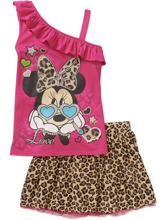Minnie Mouse One Shoulder Tank Scooter Set - Leopard Print - Small