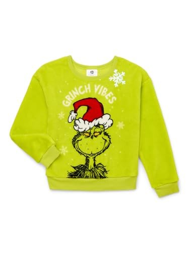 Dr. Seuss Girls Grinch Vibes Plush Woobie Pullover Sweatshirt, X-Small