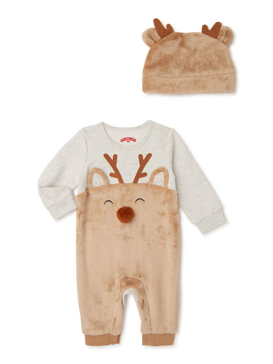 Holiday Time Baby and Toddler Romper with Matching Hat, 2-Piece
