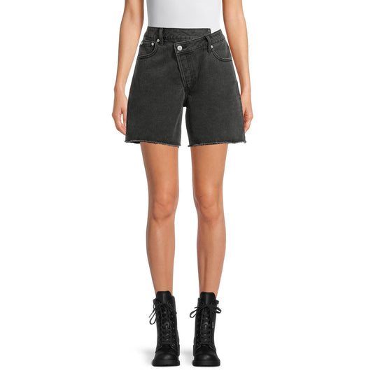 No Boundaries Women's Juniors' High Rise Criss Cross Denim Shorts - Black (11)